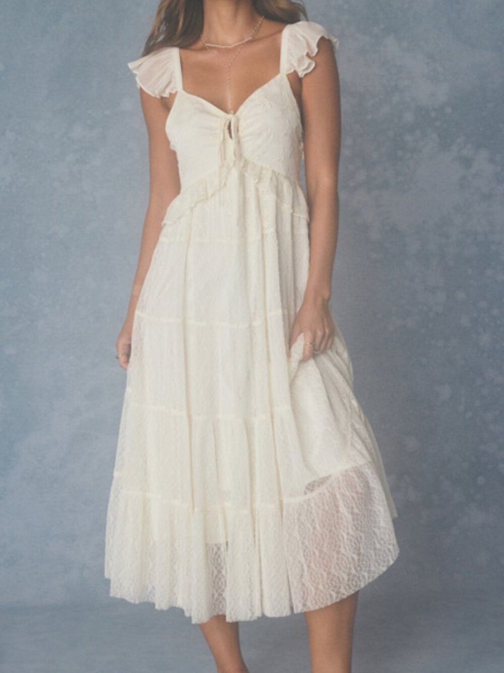 Lulu's Cream Ruffled Midi Dress